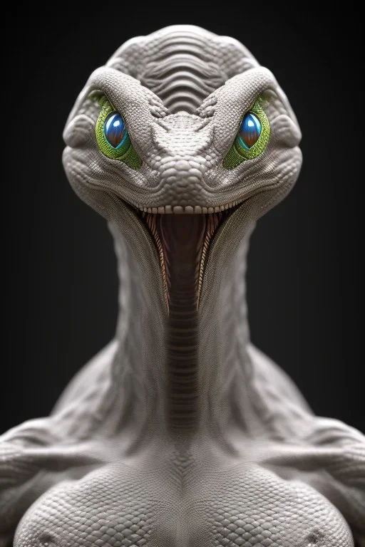 snake alien, head,8 eyes, evil, 8k, with hairs, finely detailed, photo realistic