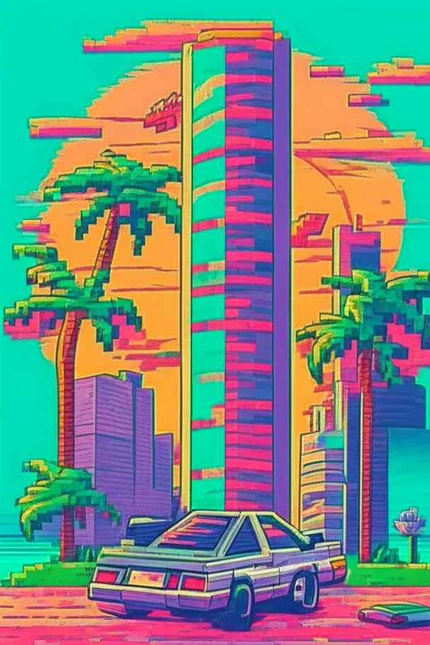 80s miami drawing cartoon pixel art