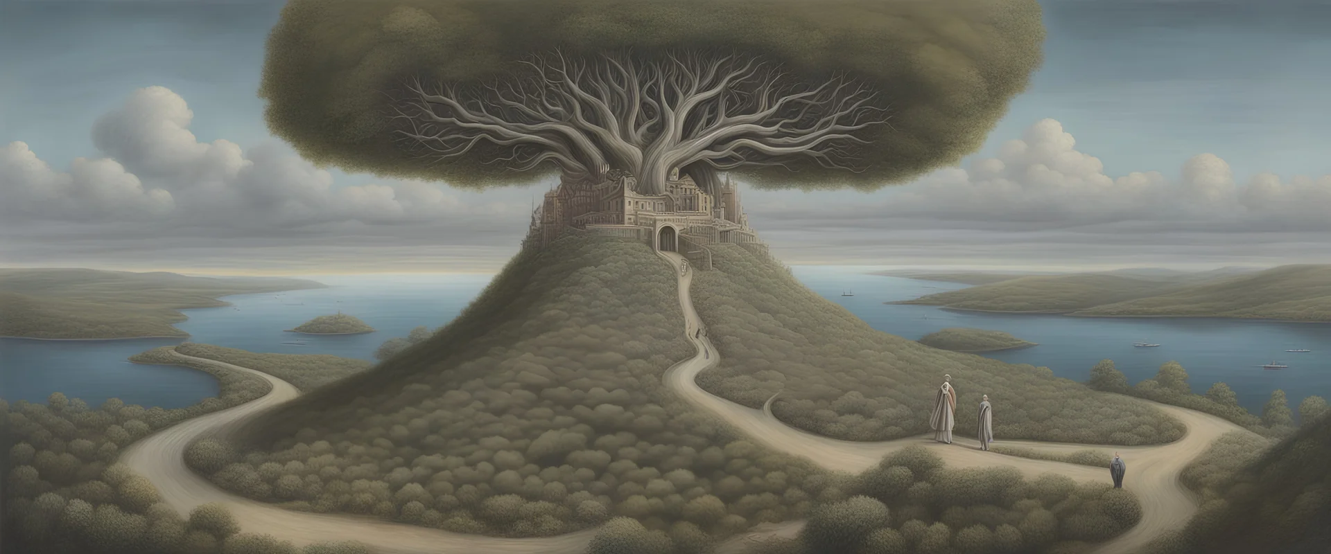 Brain makes the mind, mind makes the person. Concept art, Surrealism, disturbing, shocking, petrifying, overexaggerated features, beautiful, detailed, landscape, vibrant, whimsical, ethereal, Tim burton, entangled, infinity, cosmic, colorful, hyperrealism, renaissance painting, metaphysical, laurie lipton, anthropomorphic character