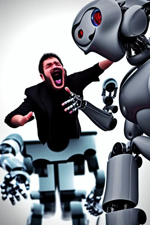 man screaming at a robot