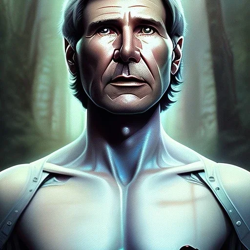 actor harrison ford, pale skin, waist up portrait, intricate, oil on canvas, masterpiece, expert, insanely detailed, 4k resolution, retroanime style, circular reflective eyes, cinematic smooth, intricate detail , soft smooth lighting, soft pastel colors, painted Renaissance style