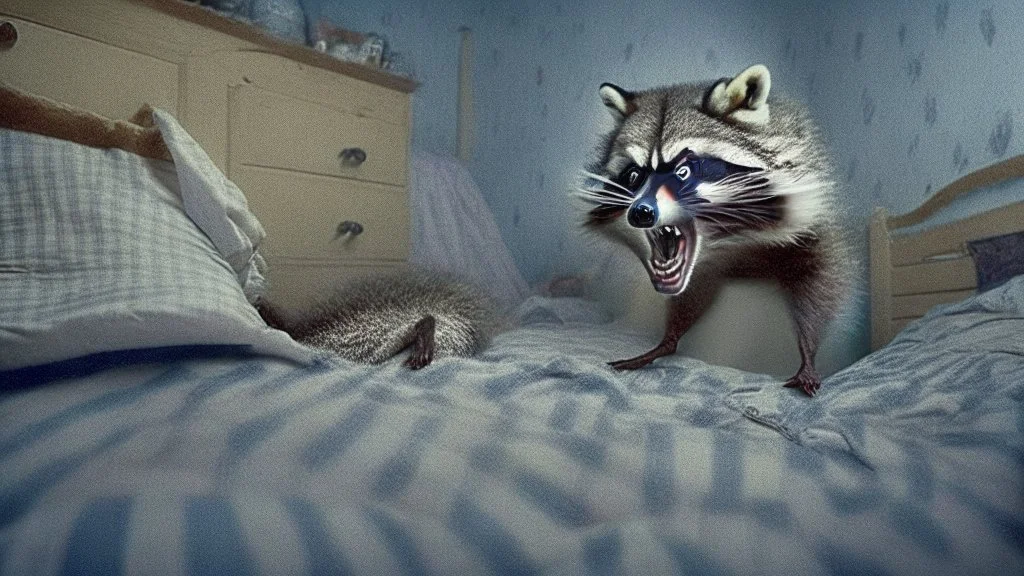 rabid raccoon under the bed scaring russian man