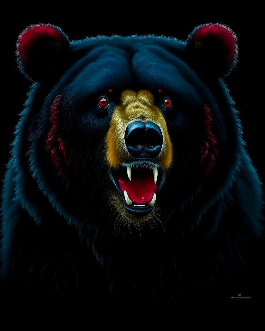 Art illustration lineal spectacled bear, Andean bear, art calidad ultra, hiperdetallado,12k, fondo negro, color blanco, rojo, negro y marrón full body