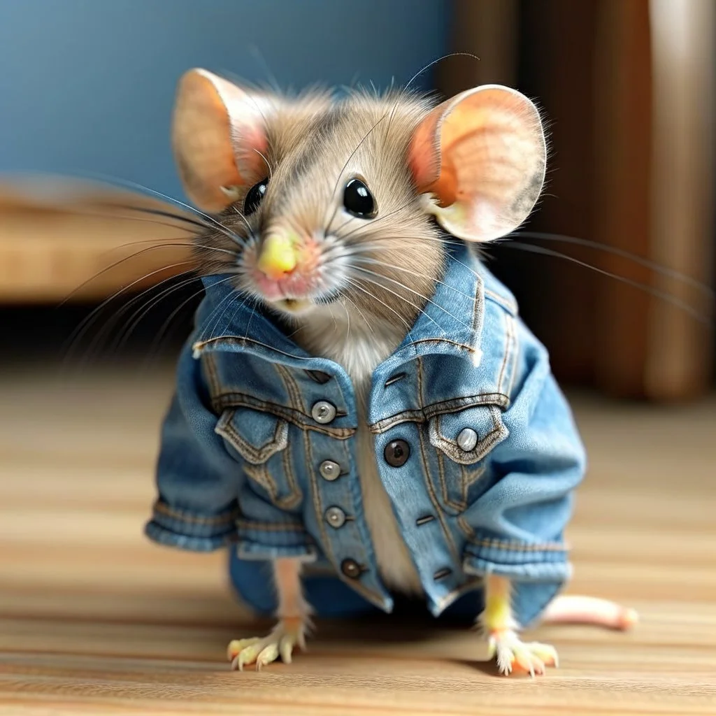 A mouse wearing a jean jacket