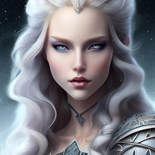 ice queen blue eyes long blond hair smiling face in elden ring realistic