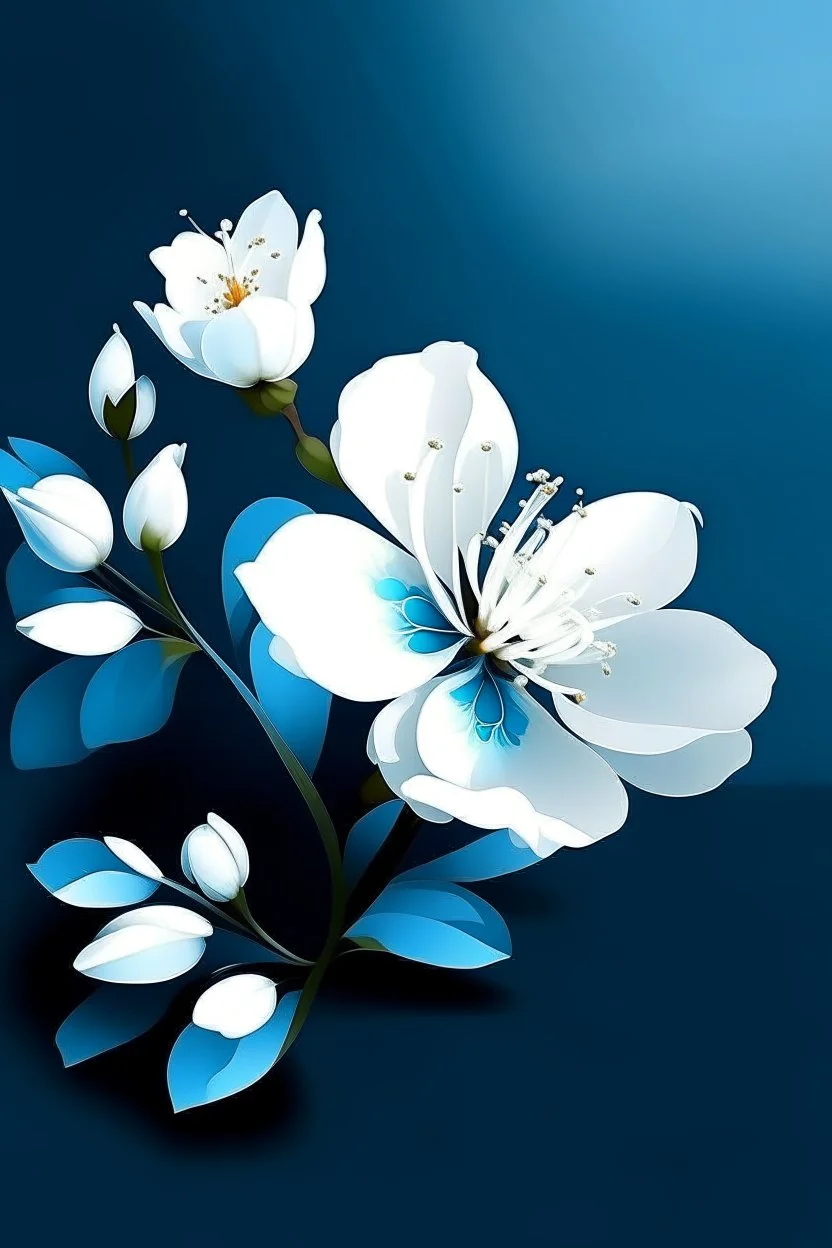 White blossom digital art with blue background