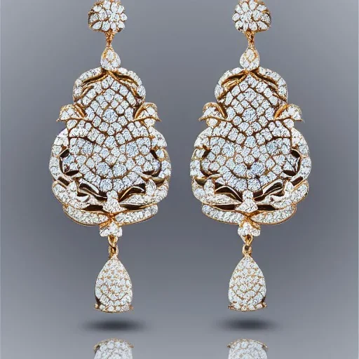 dangling diamond earrings, breathtaking, highly ornate, delicate, intricate, photorealistic, high fashion, jewellery, luxury, designer