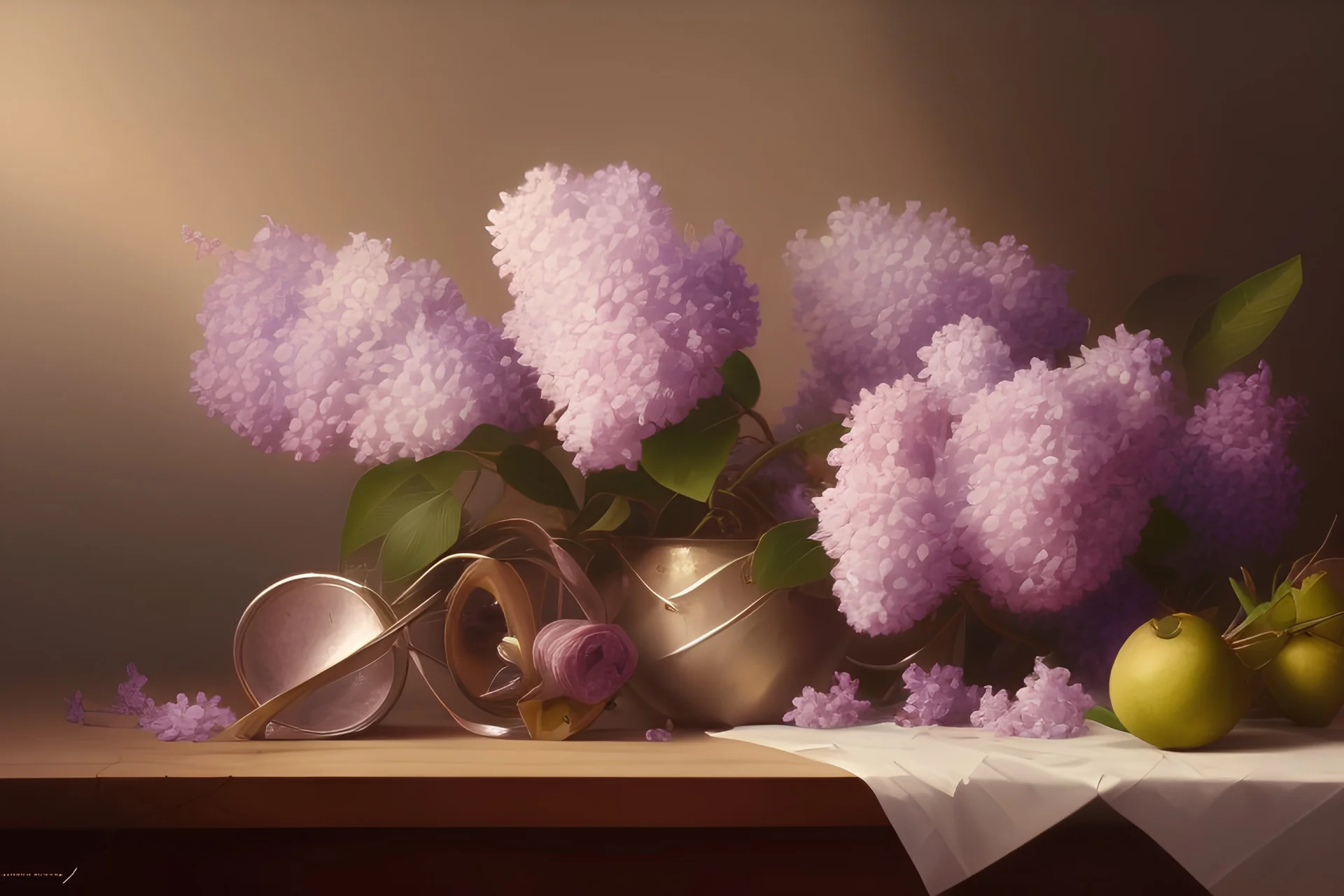 Peder Mork Monsted style, lilac flower still life