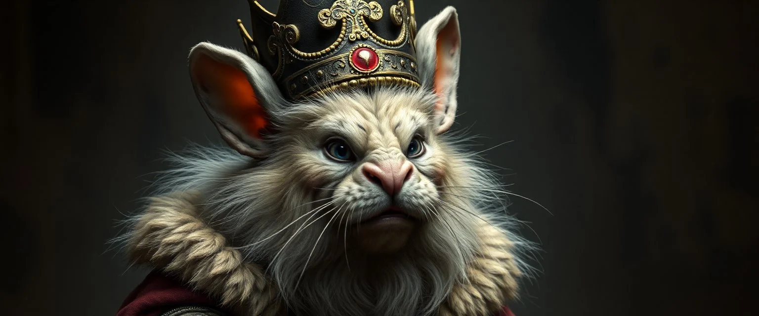 king troll mouse rabbit in style of Rembrandt and Fallout 4, with motion blur