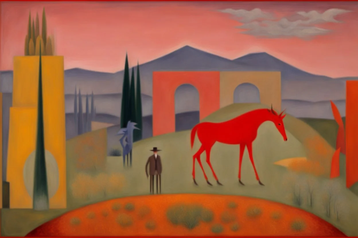 a landscape by artist "Mark Rothko",by artist "Gino Severini",by artist "Leonora Carrington"