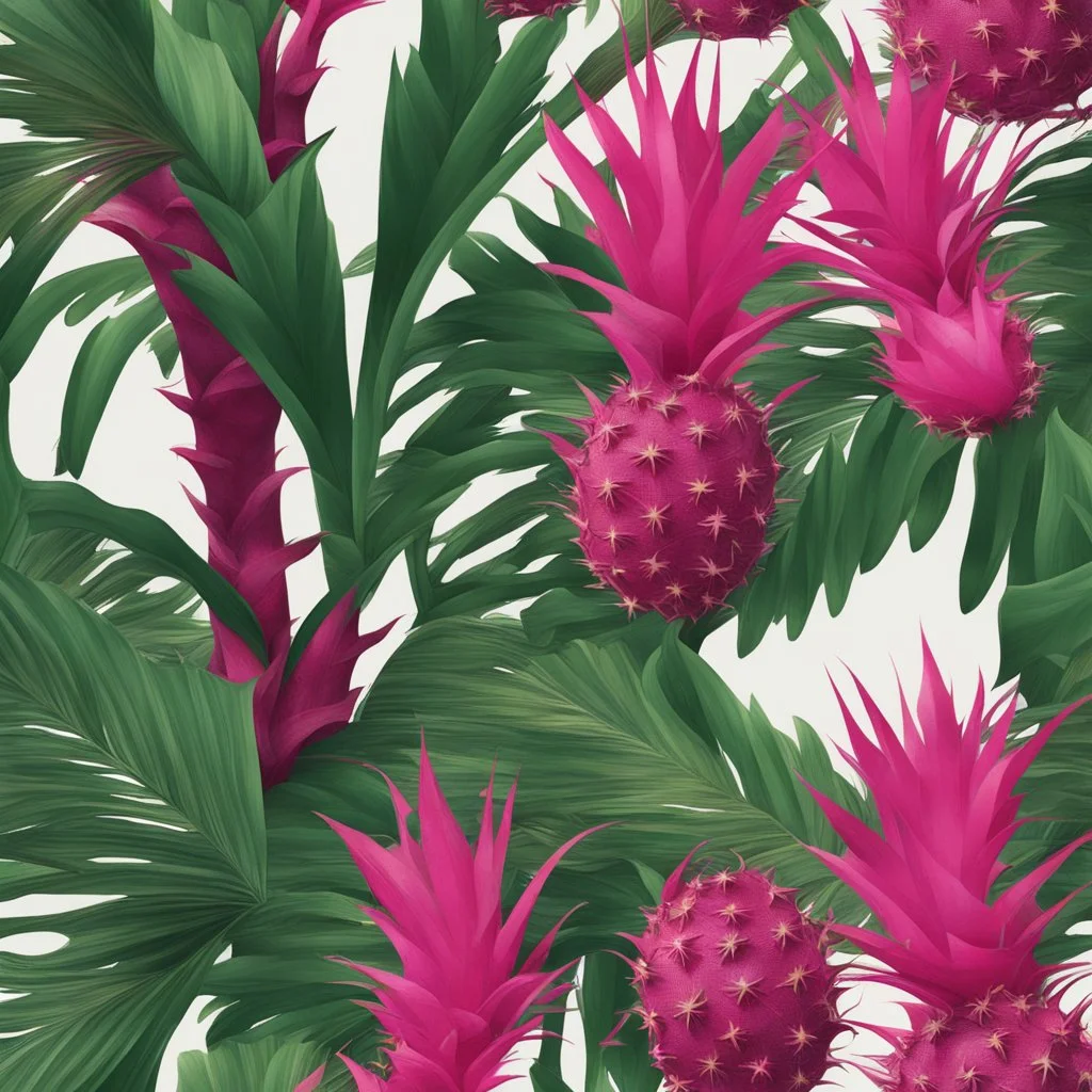 A bush of palm leaves with dragon fruit on a light background to remove