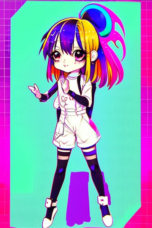 The overall style should be colorful, vibrant, and eye-catching, with a touch of anime and manga aesthetics. The character can be drawn in a chibi or SD style, or in a more detailed and realistic way, depending on the artist's preference and skill level. The composition should balance the girl and the sign, with enough negative space to highlight both elements.