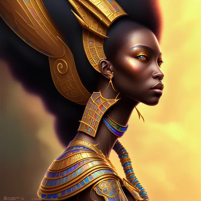 sango fantasy, fantasy magic, intricate, sharp focus, illustration, highly detailed, digital painting, concept art, matte, masterpiece head sexy view black African beauty black afro hair earth lady Golden falcon head Egyptian princess