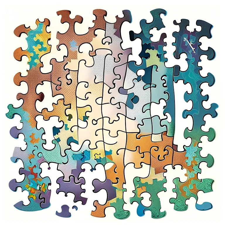 Create a series of interconnected puzzle pieces, each labeled with one of the core values. Arrange the pieces in a cohesive pattern to symbolize how these values fit together to create a supportive environment for artistic expression.