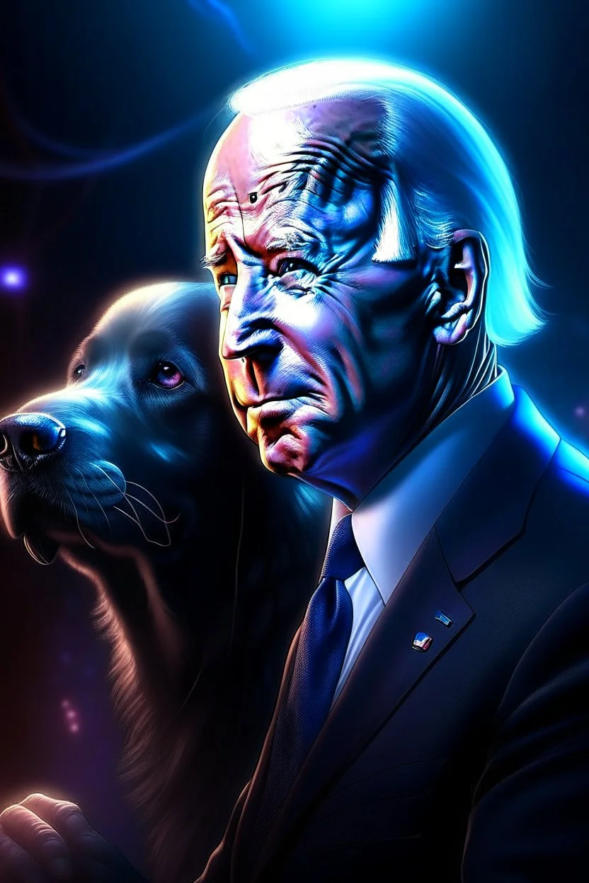 biden as a dog, 4 k, down light, depth of field, trending art, spray paint, high detail, fantasy art, alien connection, future tech