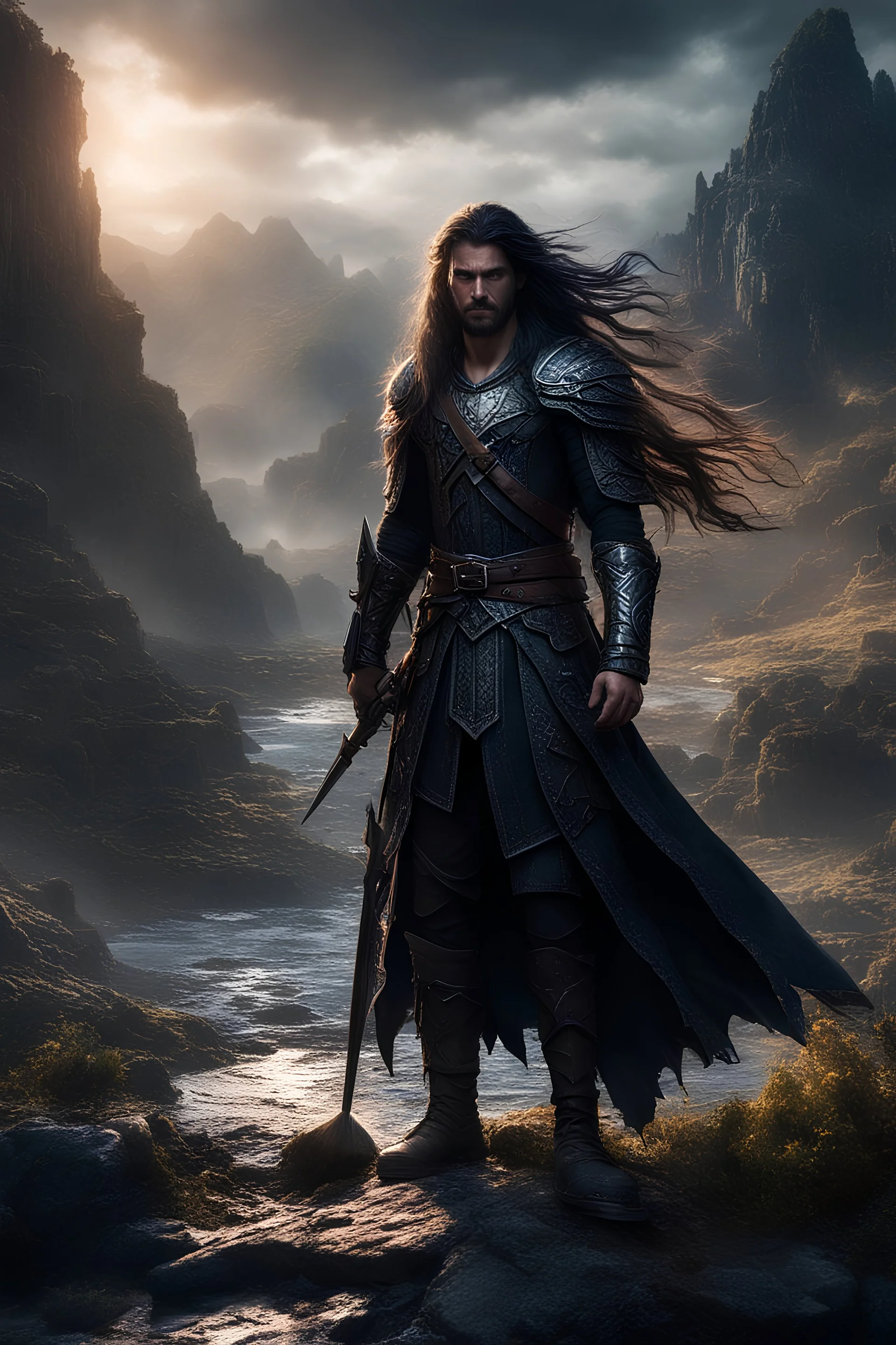 Epic magical scene in a fantasy Landscape, Insanely detailed different full body image, in different cinematic model scene, detailed eyes, very long hair, angry and intimidating, dark fantasy, dark comics, perfect composition, beautiful detailed intricate insanely detailed octane render trending on artstation, 8k artistic photography, photorealistic concept art, soft natural volumetric cinematic perfect light, chiaroscuro, beksinski, greg rutkowski