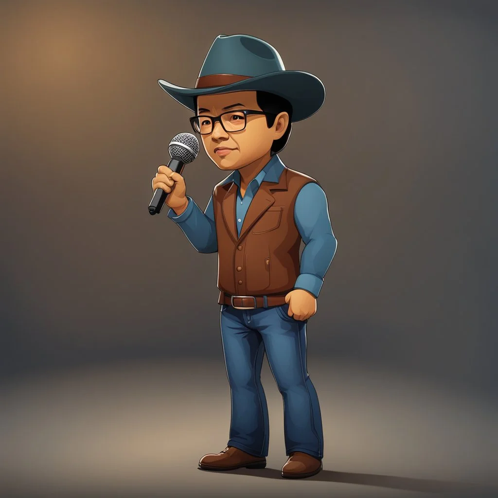 imágen retro of Gustavo Petro serious with hat, jeans and shirt no lentes speaking in a speech full body chibi