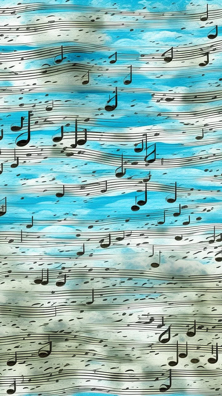 A white cloudy sky with icy music notes designed in Navajo woven art painted by Claude Monet