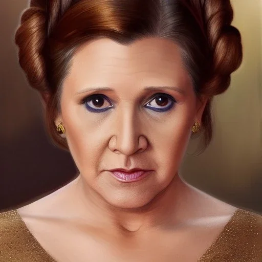 [[extrem stunning photorealistic Carrie Fisher as Princess Leia]] :: [[photorealistic brown eyes, short hair, head and shoulders portrait, 8k resolution photorealistic portrait by Greg Rutkowski, Artgerm, WLOP, Alphonse Mucha, dynamic lighting, hyperdetailed, intricately detailed, triadic colors]]