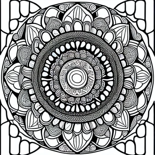 kids coloring page, mandala fully on page, perfectly symmetrical, cartoon style, thick lines, low detail, no shading