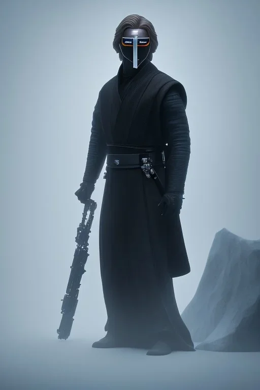 All Black Anakin Skywalker soldier, ghost, wearing high tech mask, white smoke, dark, rage, sorrow, high definition, ultra 8 k, volumetric lighting, blue fire, fog