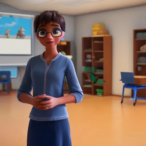 teacher waiting for students in classroom unreal engine 5 --ar 2:1