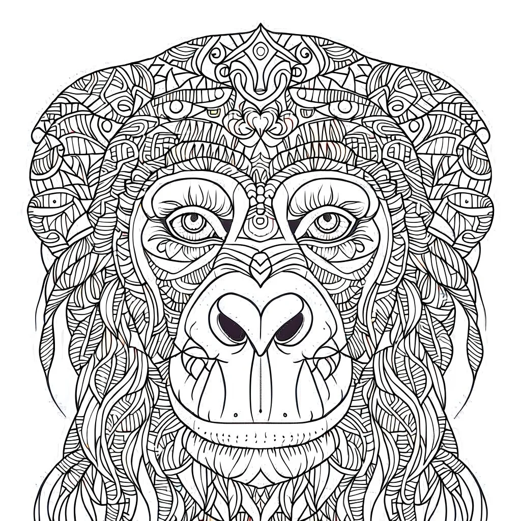 monkey, realistic, coloring page, Animal, mandala, only draw lines, coloring book, clean line art, wildlife-inspired, kid style, –no sketch, color, –ar 3:4, white background, minimalistic black lines, 8k, minimal black color, low level black colors, coloring page, use pure black and white colors, avoid thick black colors, thin black line art, avoid colors, perfect shape, perfect clear lines, clear edges, fill total edges, exact perfect edges, not use black colors, dont use black colors