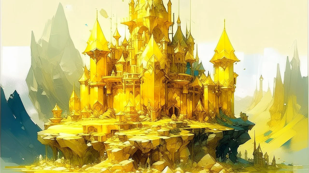 A yellow shining crystal castle painted by Zosan