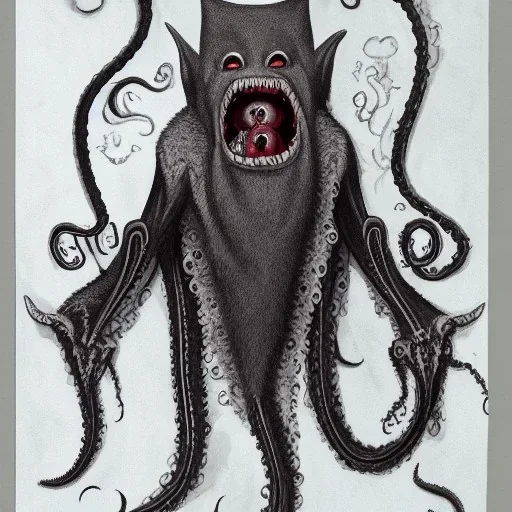 Vampire Bat with tentacles beard and grey skin and four arms as a Russian Orthodox