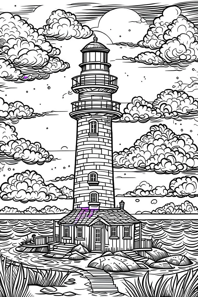 coloring book image of a lighthouse