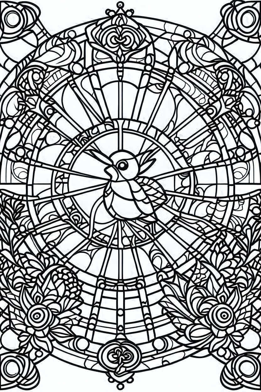 kids coloring page, stained glass window, cartoon style, thick lines, very low detail, no shading