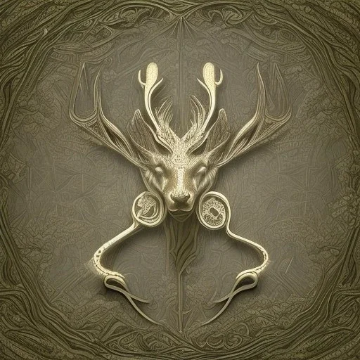 emblem of an elvish forest city with a stag horn on it, very detailed, triangle