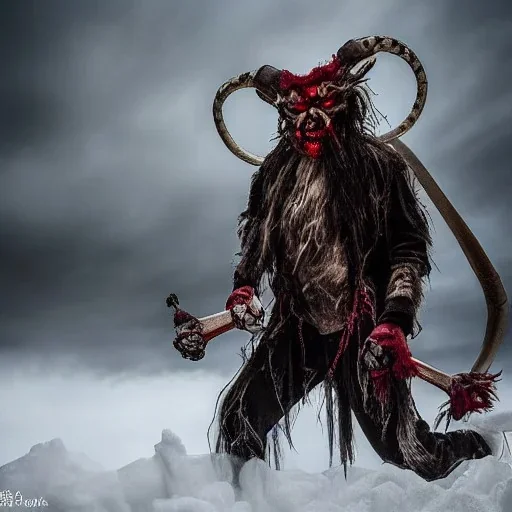 Wa-vy style, epic photo of a bloody krampus, ultra realistic, cinematic