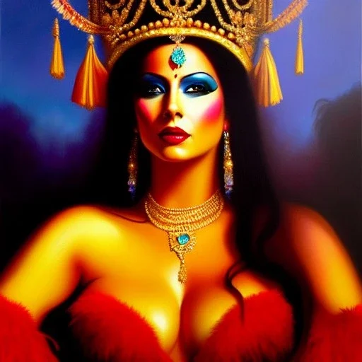 portrait of beautiful busty Queen of Carnaval painting by Brom , oil on canvas, cinematic composition, extreme detail,fit full head inside picture