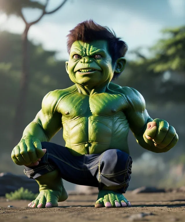 Hulk toddler, full body, dramatic lighting, hyper realistic