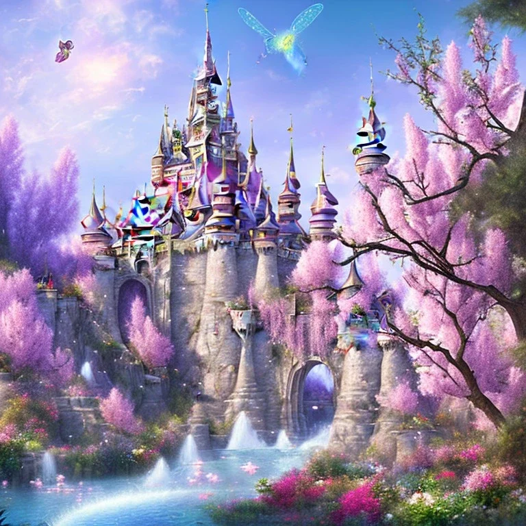 castle fantaisie pink Magic dream world papillons fleurs magnolia