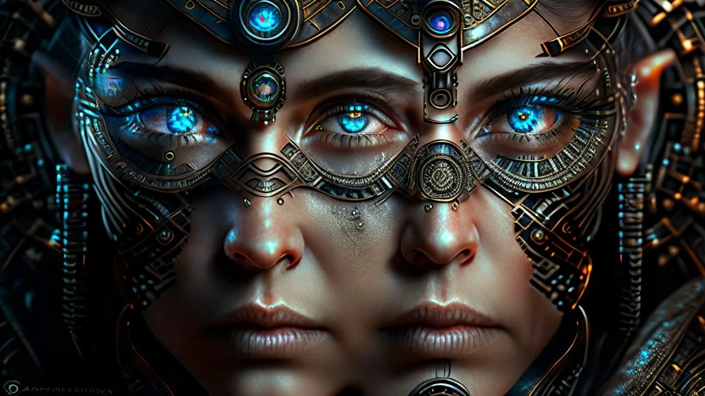 antasy art matrix style cyborg portrait detailed symmetrical realistic eyes steampunk cyborg cyborg intricate detailed to scale hyperrealistic dark lighting digital concept art