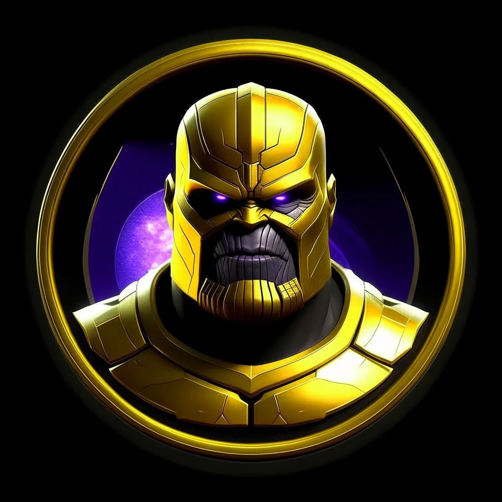 thanos logo animated inside a golden medalion