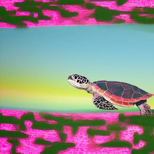 turtle and pink sky and people