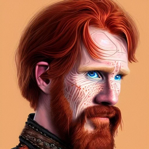 Portrait of Courtney Gains as a ruggedly handsome but joyful roguish pirate, charismatic, attractive male, masculine, perfect, precisely detailed, lightly freckled face, meticulously detailed multi-hued ginger carrot colored cherry fire red hair; Malachai of the corn; fantasy, intricate, elegant, highly detailed, digital painting, artstation, concept art, matte, sharp focus, illustration, art by artgerm and greg rutkowski and alphonse mucha