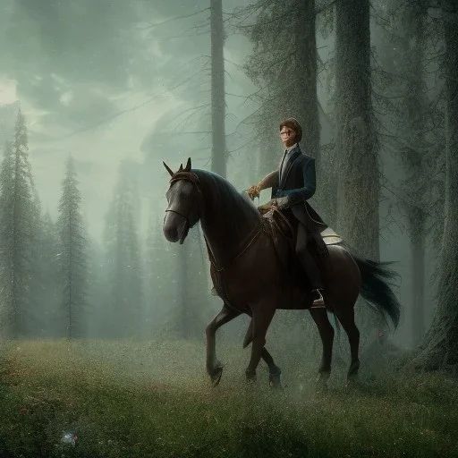 Full body, 3d render, Harry Potter 1800's men style, 1800's hair style, 1800's men clothes style, riding horse, hyper realistic, octane render, unreal engine 5, 8k, palace background, uhd