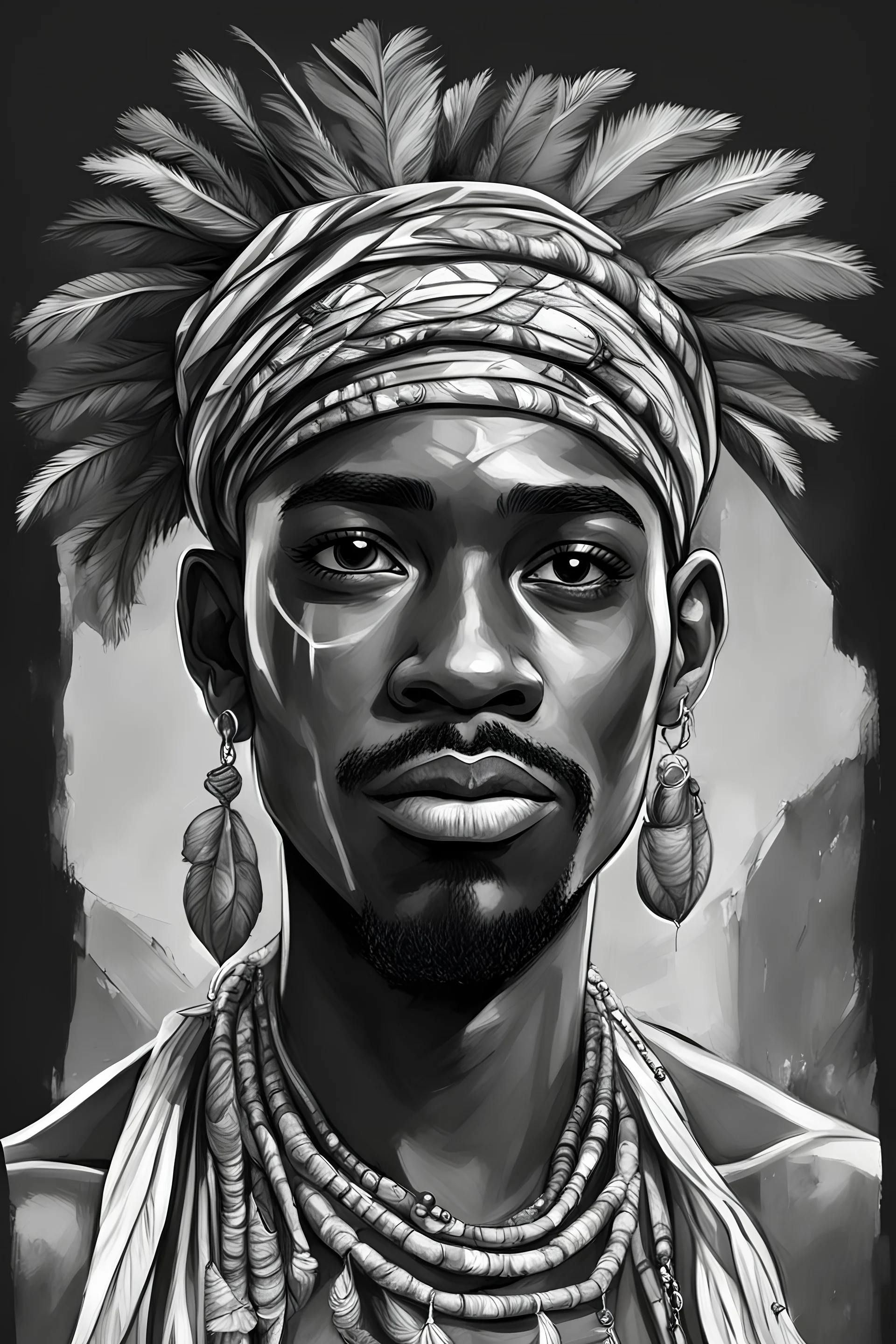2d black and white icon drawing of Caribbean griot