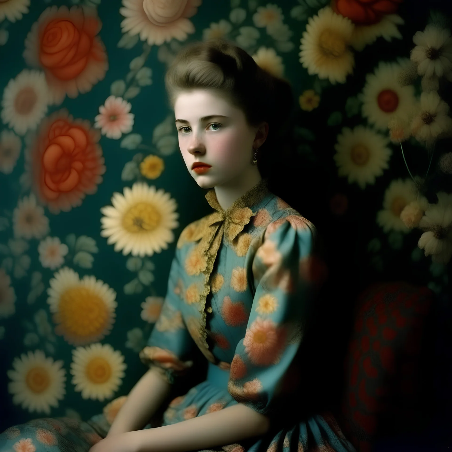 Top model Sara grace wallerstedt, autochrome, flowered wallpaper