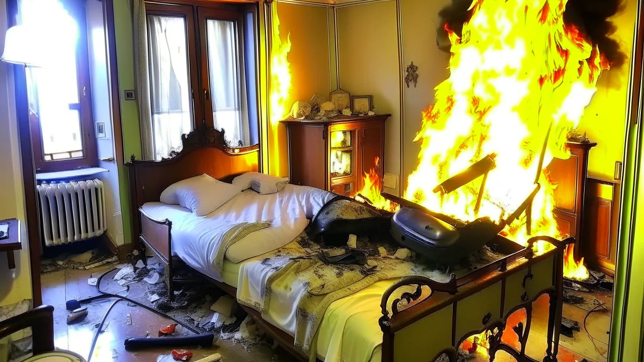 Russian lunatic tears hotel room apart then starts it on fire while roomate defecates on the bed