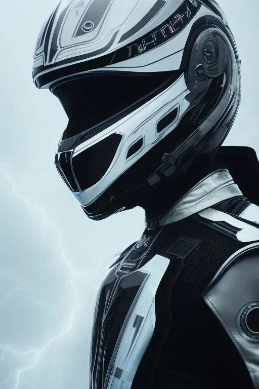 Black racing suit AnnaSophia Robb, portrait, bright white eyes, wearing high tech racing helmet, white smoke, dark, rage, sorrow, high definition, ultra 8 k, volumetric lighting, blue fire, fog