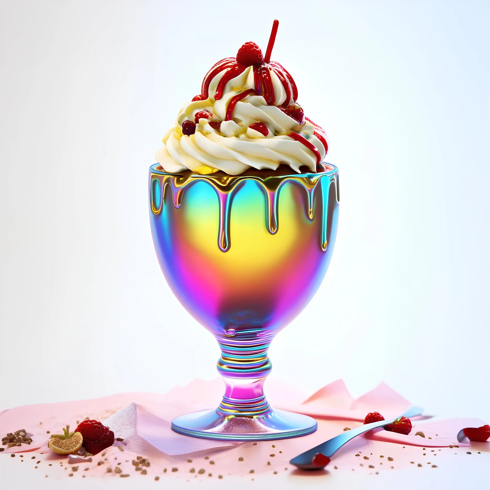 Iridescent delectable sundae, 3d white backround