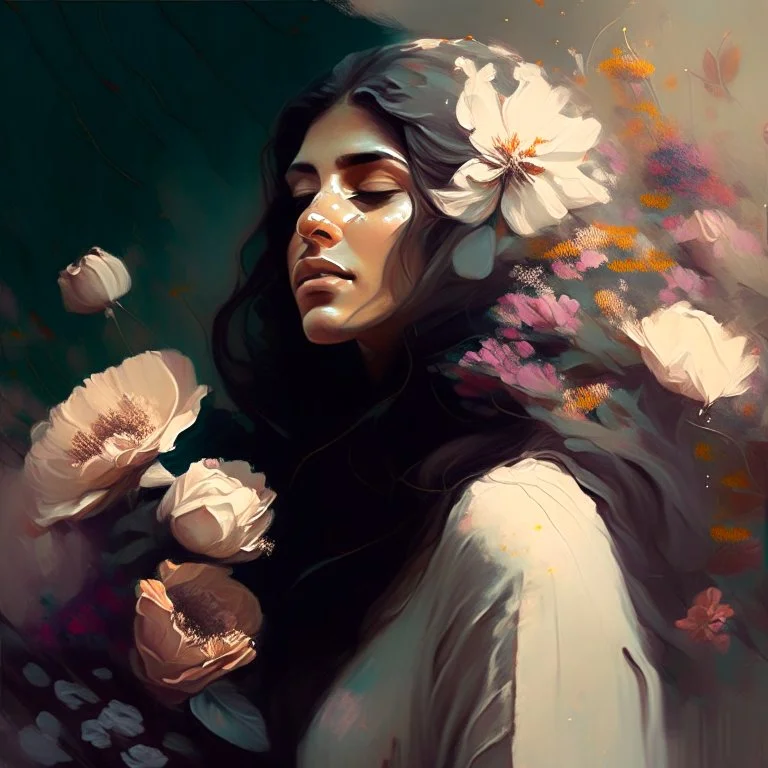 woman, life, freedom, Persian girls, digital art, muted tones, flowers everywhere, REALISTIC