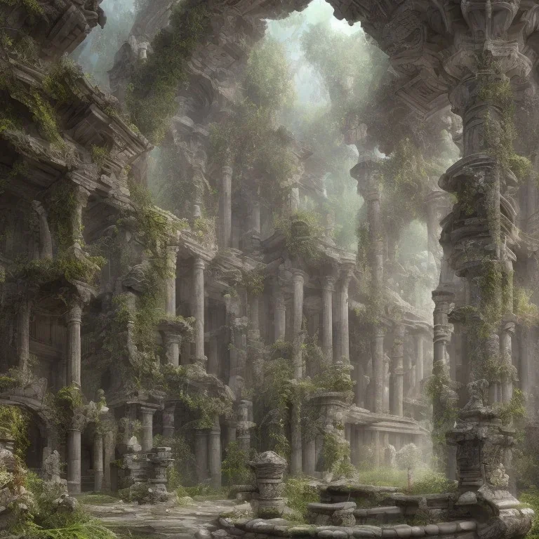 big mystic ruins, wide, intricate detailed, realist, 8k