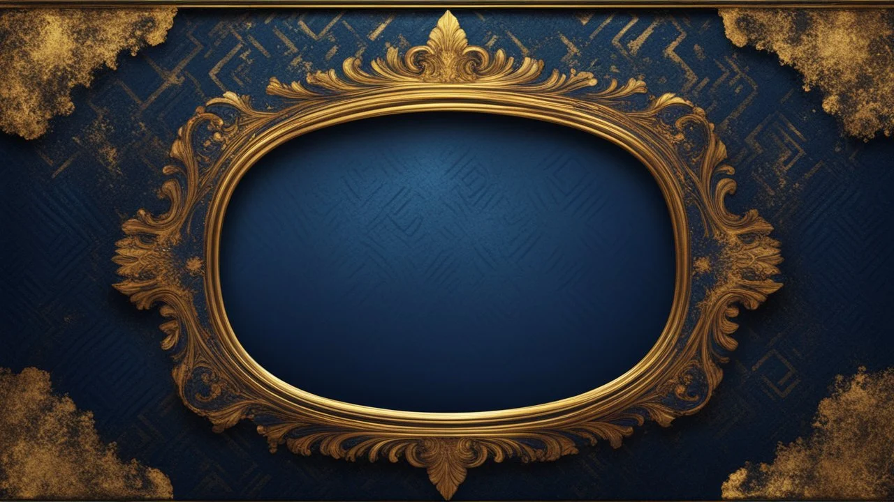 Hyper Realistic Black, Navy-Blue & Glowing-Golden Abstract Retro Grungy-Extremely-Fancy-Frame-with-Textured-Background