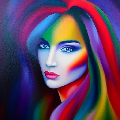 Full body portrait, painting, medium shot lady rainbow eyes